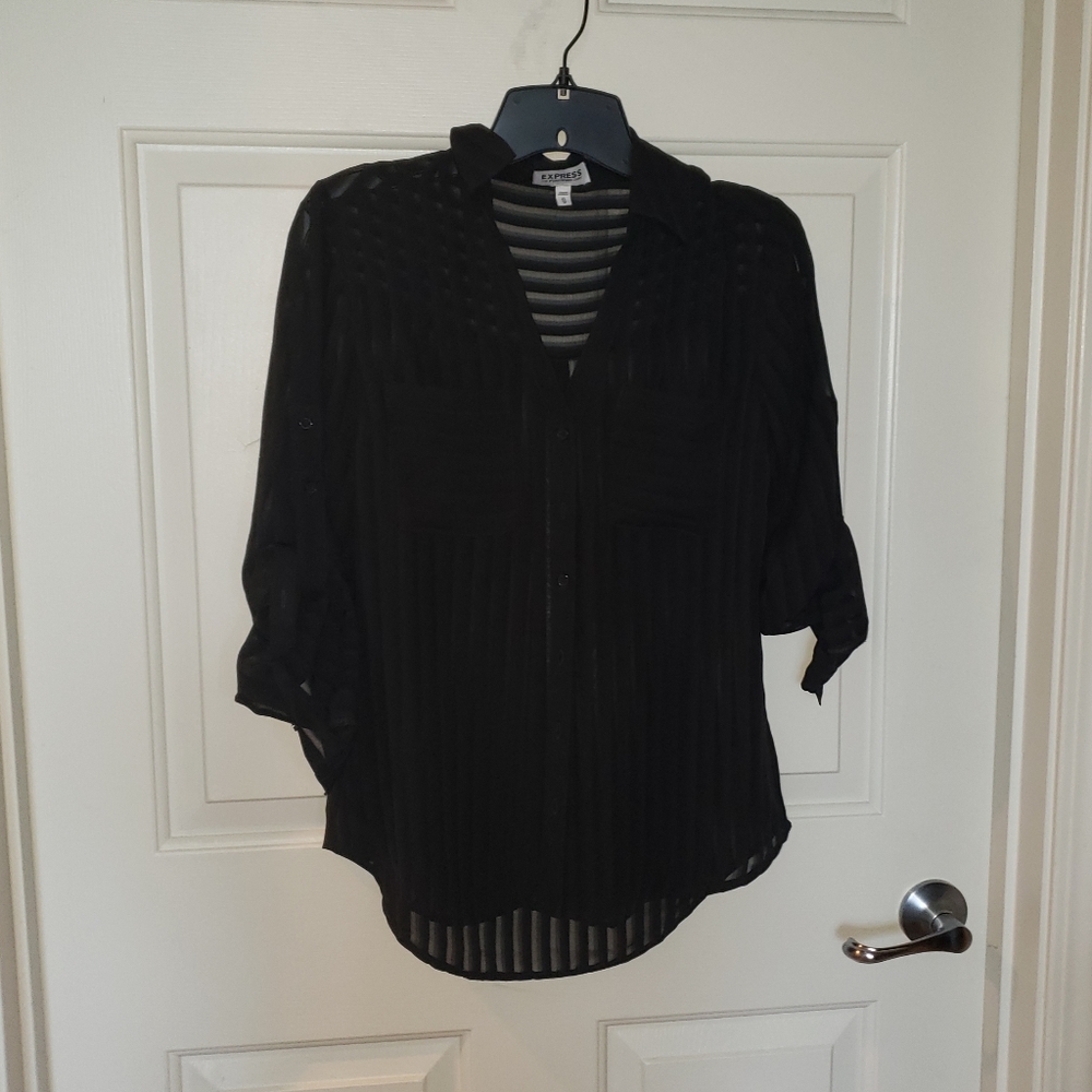 2/$15 1Express Portofino Black Stripe Shirt, XS